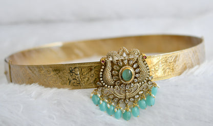 Antique gold tone cz sea green beaded peacock waist band dj-49247