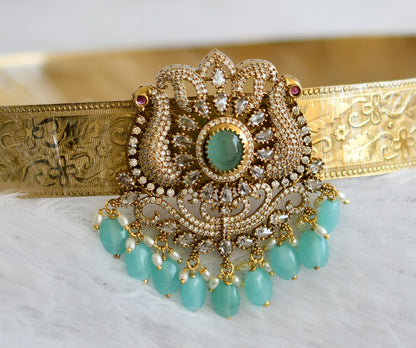 Antique gold tone cz sea green beaded peacock waist band dj-49247