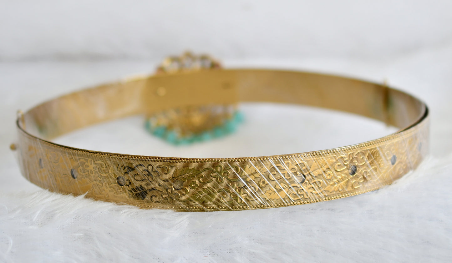 Antique gold tone cz sea green beaded peacock waist band dj-49247