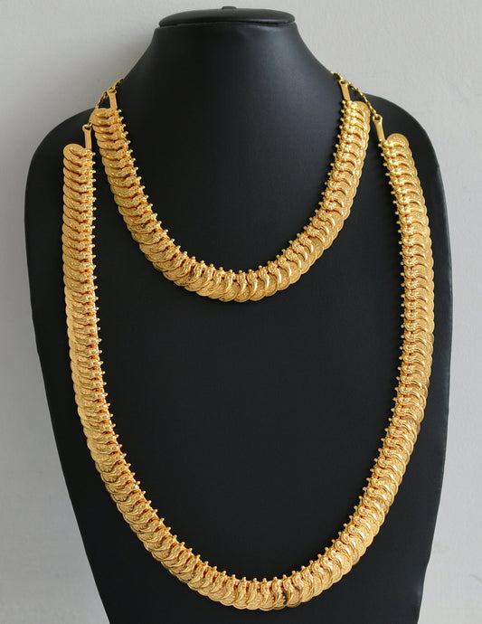 Gold tone lakshmi coin-peacock combo haar set dj-47449