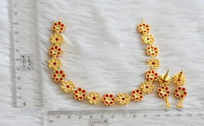 Gold tone coral-pearl stone flower necklace set dj-45754