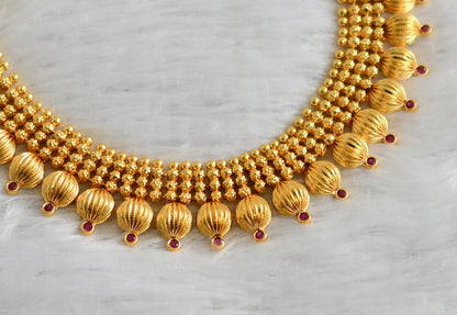 Gold look alike ad pink kerala style necklace dj-47450