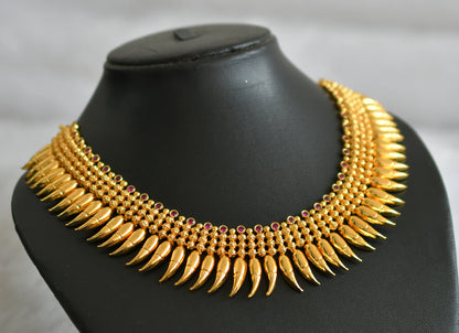 Gold look alike ad pink kerala style mango mulla mottu necklace dj-47453