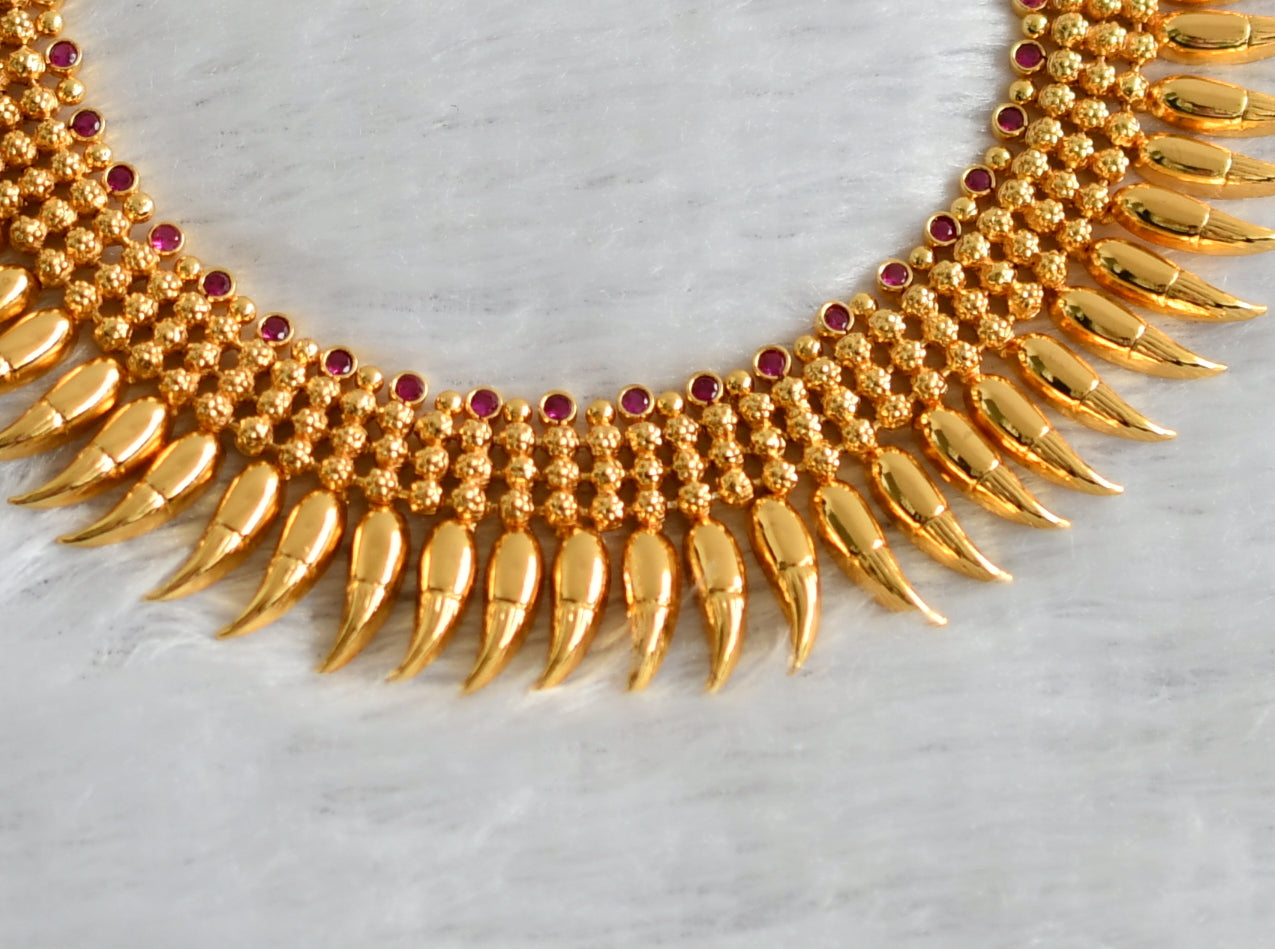 Gold look alike ad pink kerala style mango mulla mottu necklace dj-47453