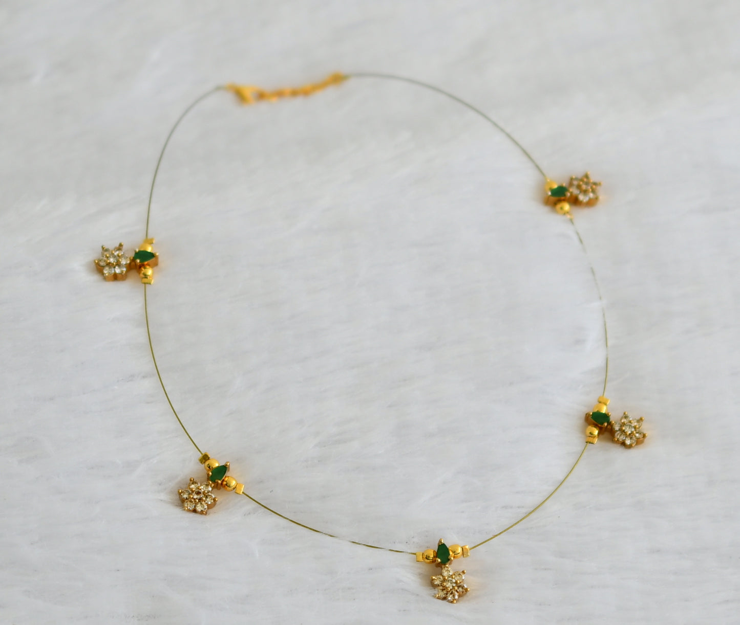 Gold tone cz emerald flower invisible necklace dj-49270