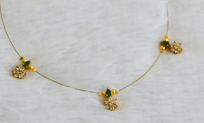 Gold tone cz emerald flower invisible necklace dj-49270