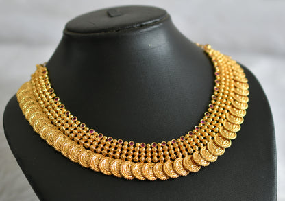 Gold tone ad pink kerala style lakshmi coin necklace dj-47452