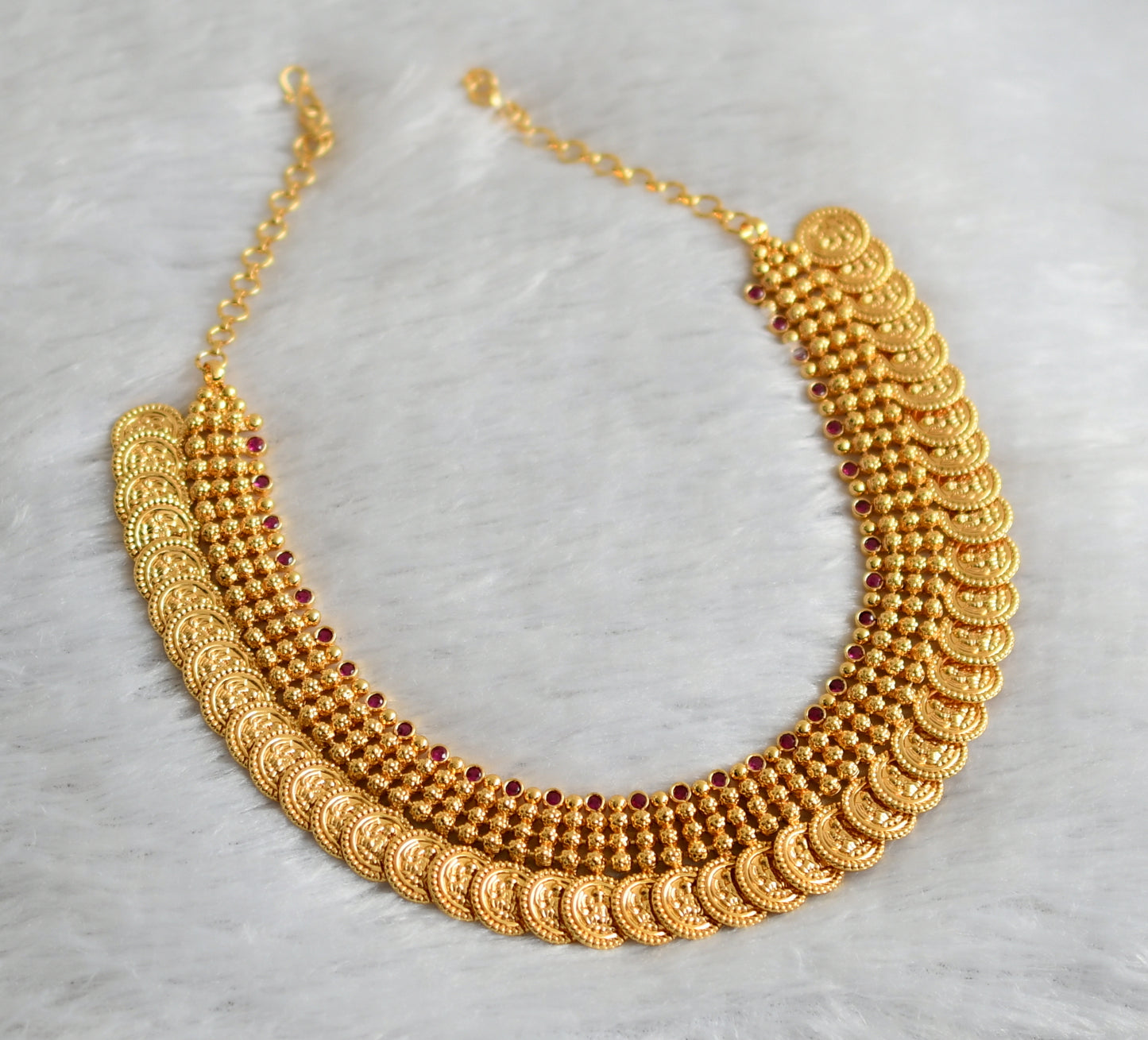 Gold tone ad pink kerala style lakshmi coin necklace dj-47452