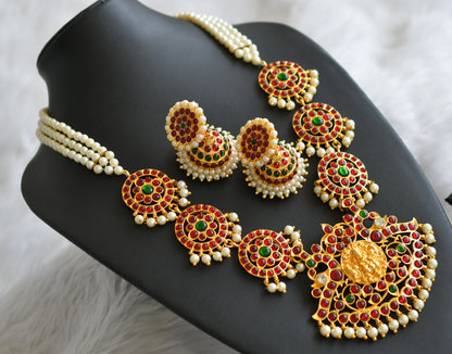 Gold tone kemp-green pearl lakshmi haar set dj-45745