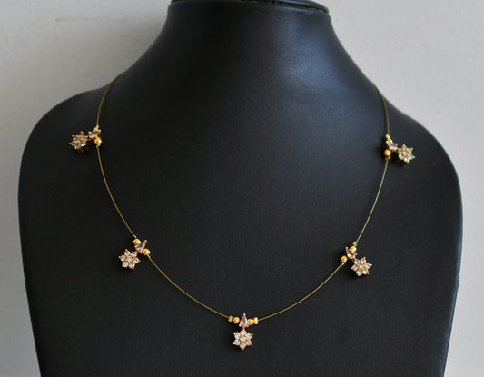 Gold tone cz baby pink flower invisible necklace dj-49269