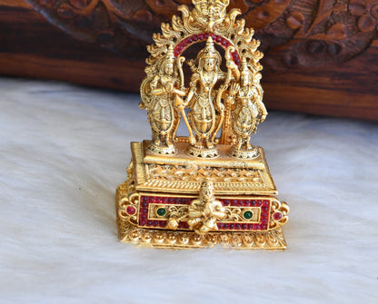 Antique gold tone Ruby-green Ram Parivar Kumkum box dj-42715