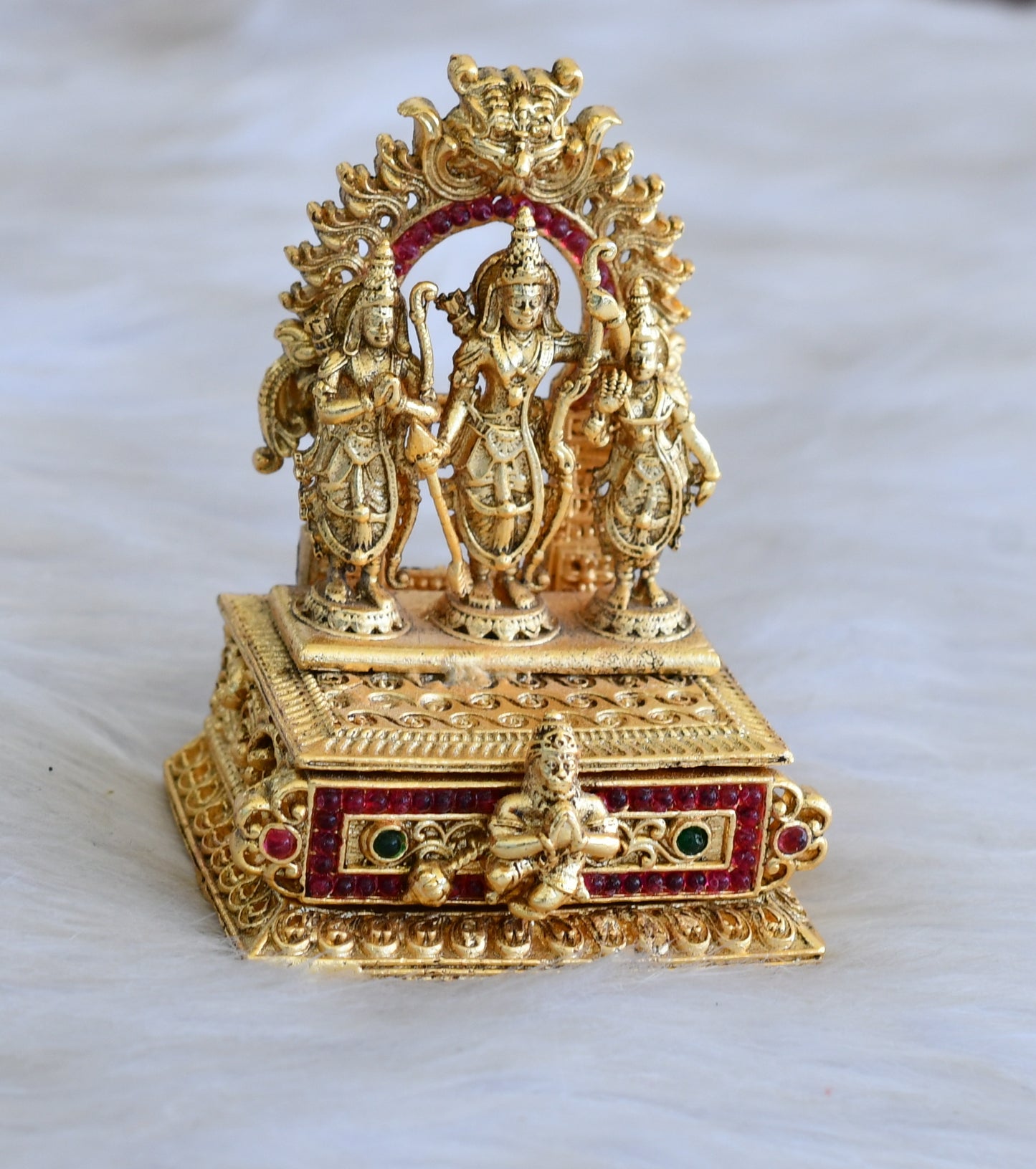 Antique gold tone Ruby-green Ram Parivar Kumkum box dj-42715