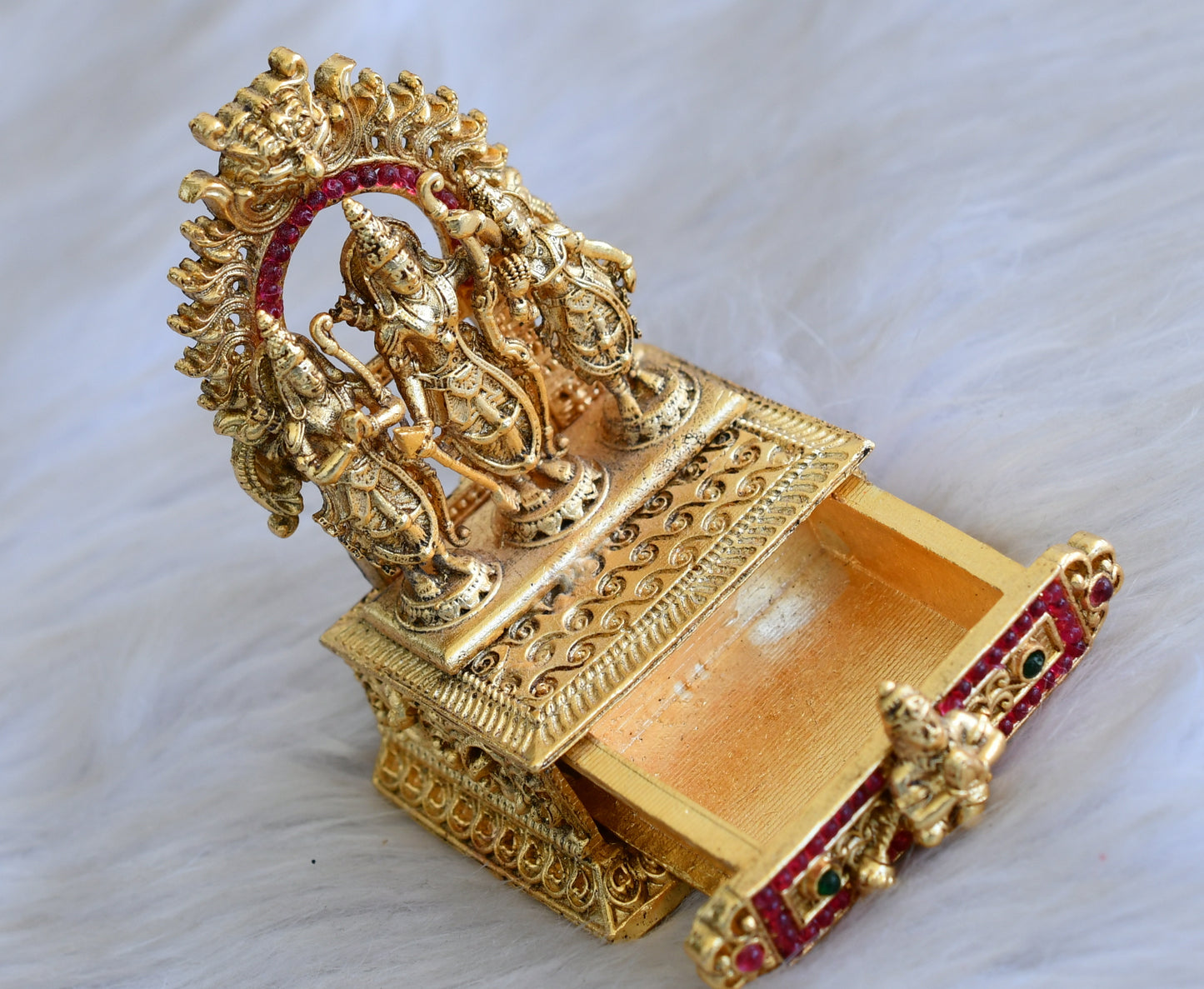 Antique gold tone Ruby-green Ram Parivar Kumkum box dj-42715