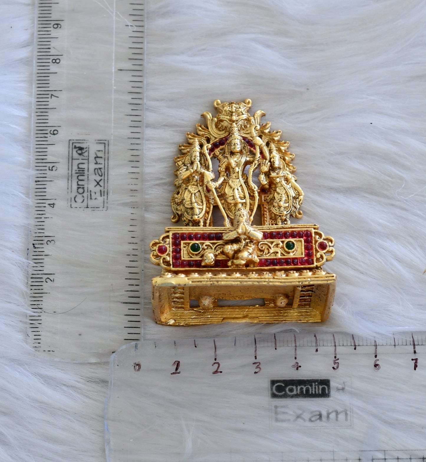 Antique gold tone Ruby-green Ram Parivar Kumkum box dj-42715