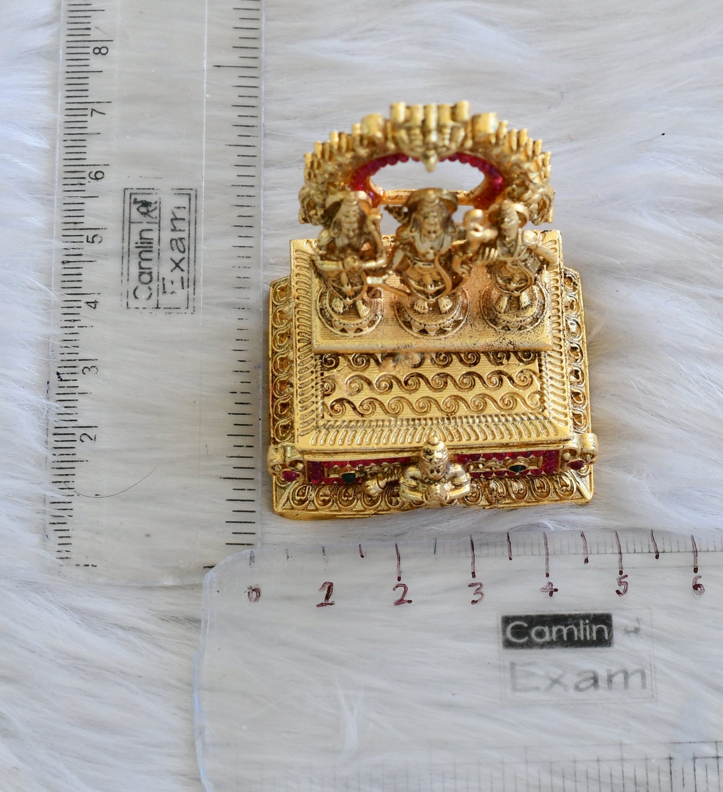 Antique gold tone Ruby-green Ram Parivar Kumkum box dj-42715