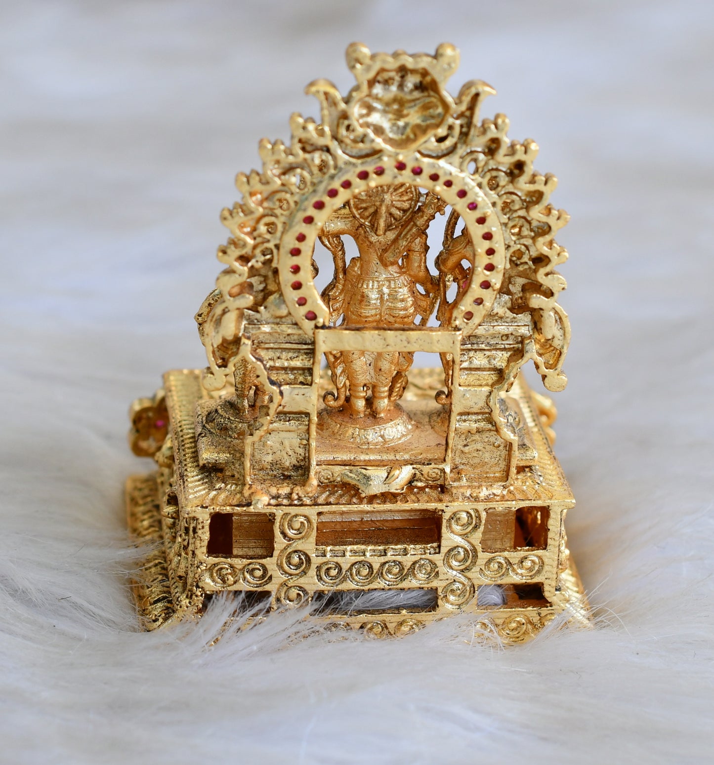 Antique gold tone Ruby-green Ram Parivar Kumkum box dj-42715