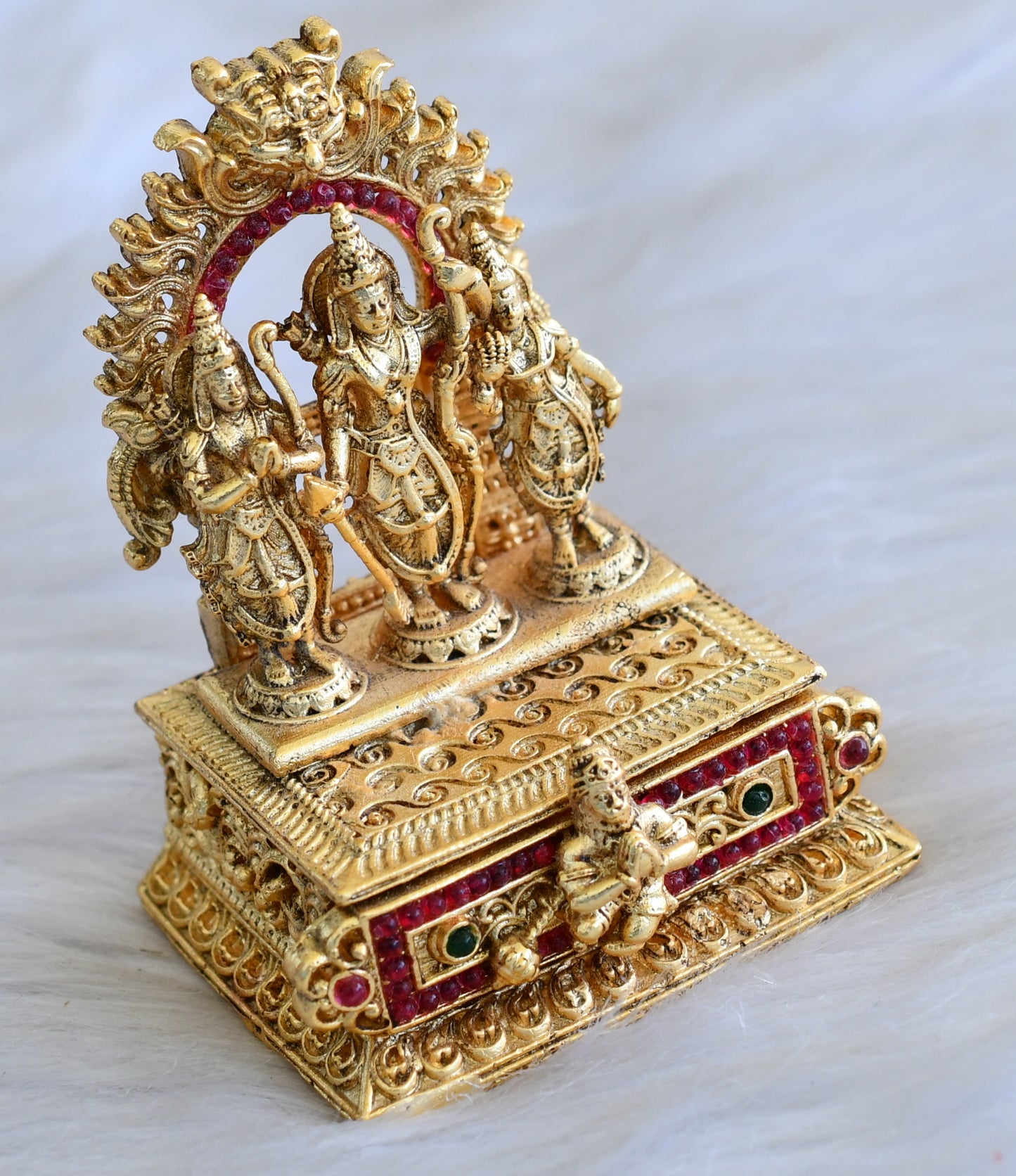 Antique gold tone Ruby-green Ram Parivar Kumkum box dj-42715