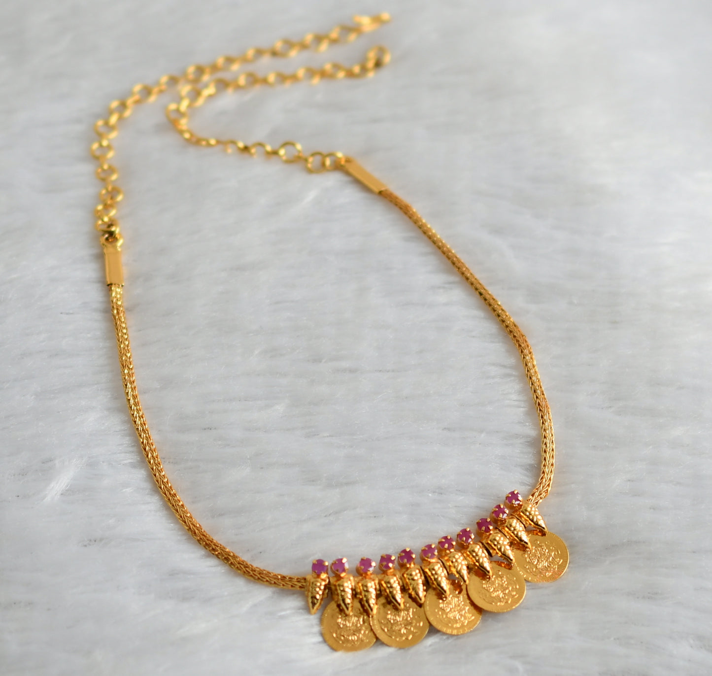 Gold tone kerala style ruby lakshmi coin necklace dj-47470