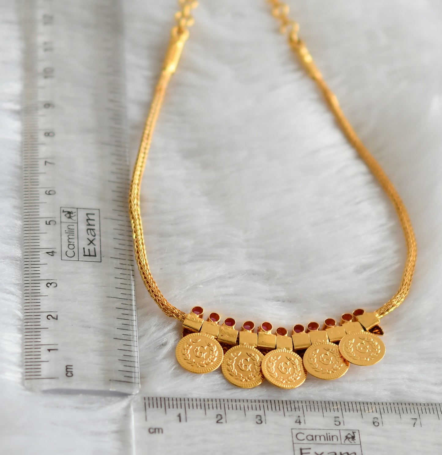 Gold tone kerala style ruby lakshmi coin necklace dj-47470