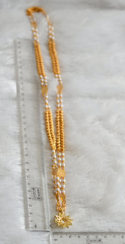 Gold tone 24 inches pearl lakshmi coin double layer chain with flower pendant dj-47459