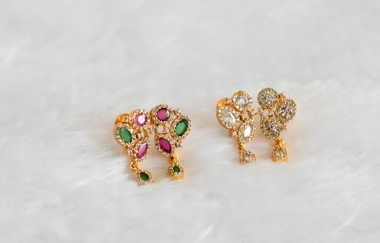 Gold tone ruby-green-white combo earrings dj-49259