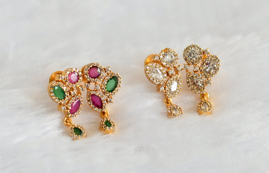 Gold tone ruby-green-white combo earrings dj-49259