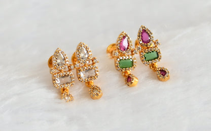 Gold tone ruby-green-white combo earrings dj-49258