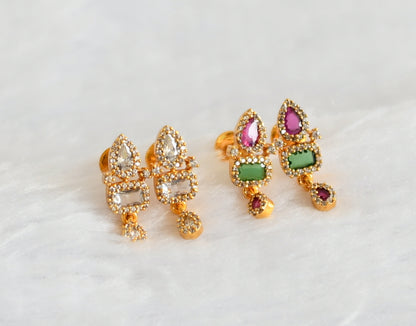 Gold tone ruby-green-white combo earrings dj-49258