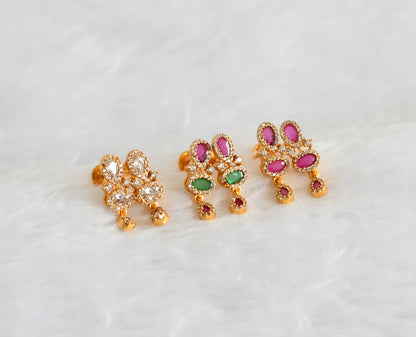 Gold tone ruby-green-white combo earrings dj-49257