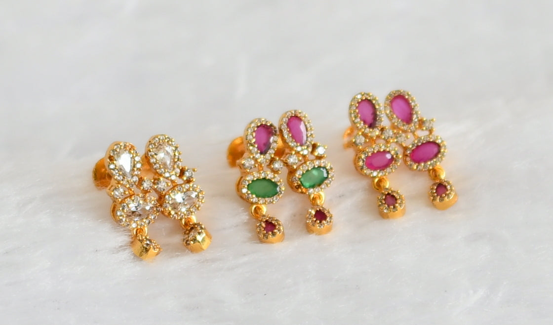 Gold tone ruby-green-white combo earrings dj-49257 – dreamjwell