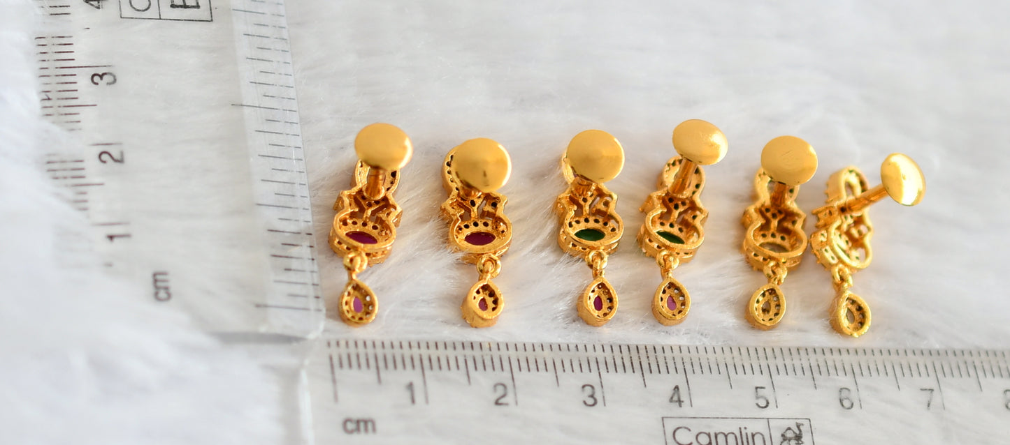 Gold tone ruby-green-white combo earrings dj-49257