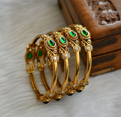 Antique gold tone kemp-green-white lotus set of 4 bangles(2.4) dj-45790