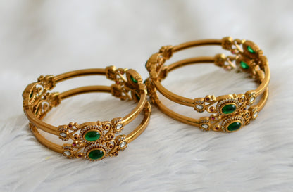 Antique gold tone kemp-green-white lotus set of 4 bangles(2.6) dj-45791