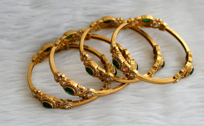 Antique gold tone kemp-green-white lotus set of 4 bangles(2.6) dj-45791