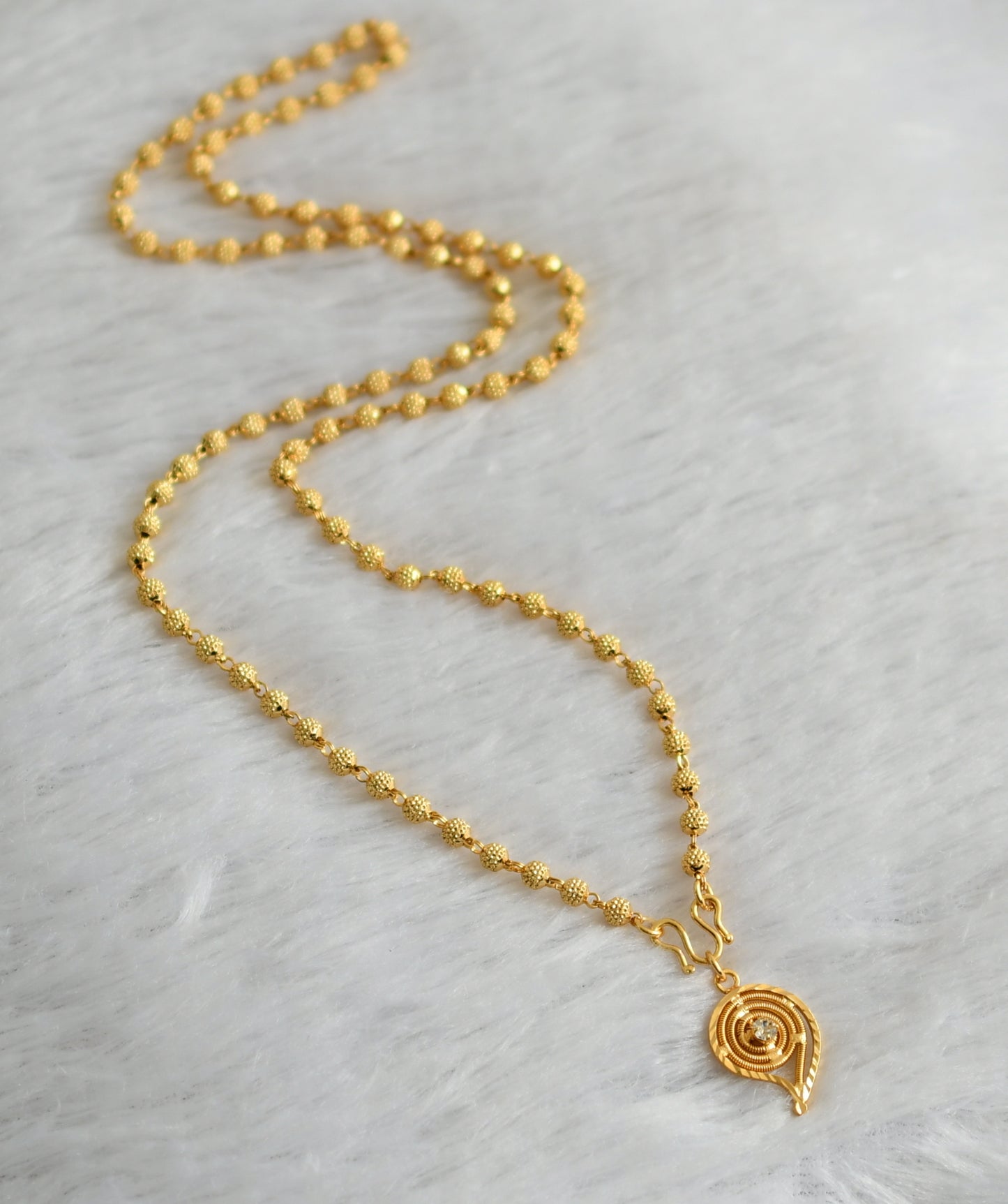 Gold tone 24 inches ball chain with white mango pendant dj-47464