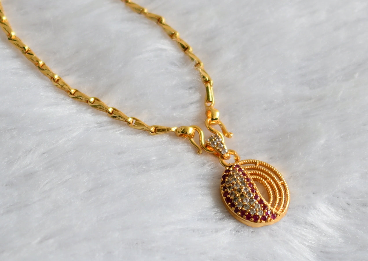 Gold tone 24 inches chain with ruby-white stone pendant dj-47466