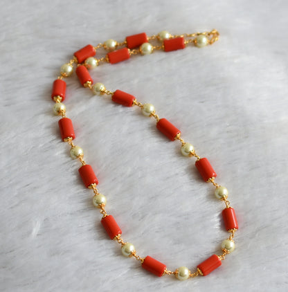 Gold tone 18 inches coral-pearl beaded mala/necklace dj-47455