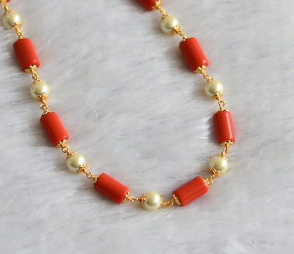 Gold tone 18 inches coral-pearl beaded mala/necklace dj-47455