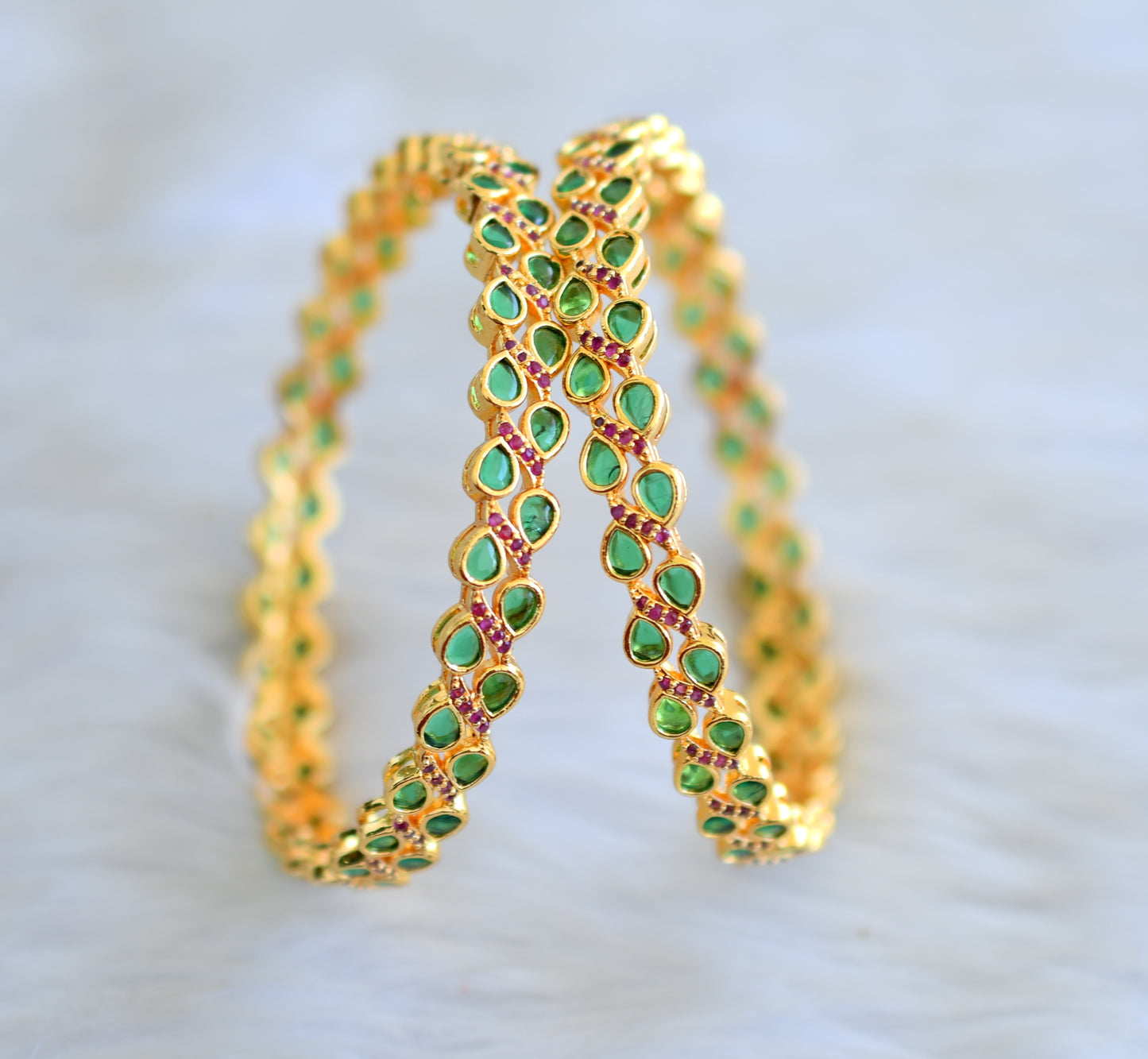 Antique gold tone Cz Ruby-green Leaf bangles(2.8) dj-42581