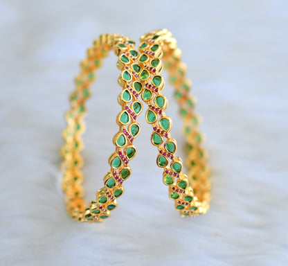 Antique gold tone Cz Ruby-green Leaf bangles(2.8) dj-42581