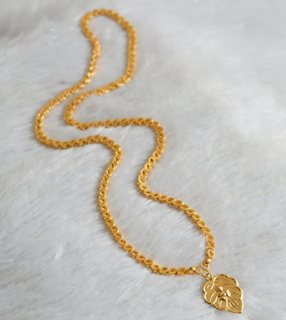 Gold tone 24 inches chain with krishna leaf pendant dj-47461