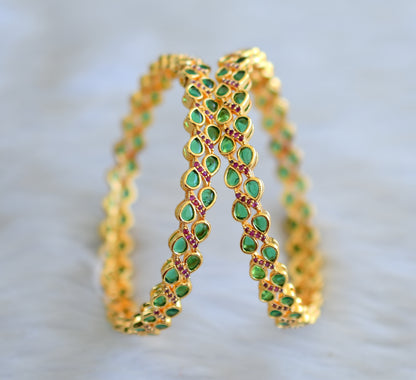 Antique gold tone Cz Ruby-green Leaf bangles(2.6) dj-42580