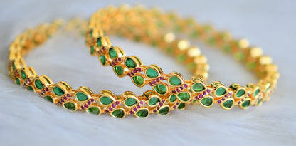 Antique gold tone Cz Ruby-green Leaf bangles(2.8) dj-42581