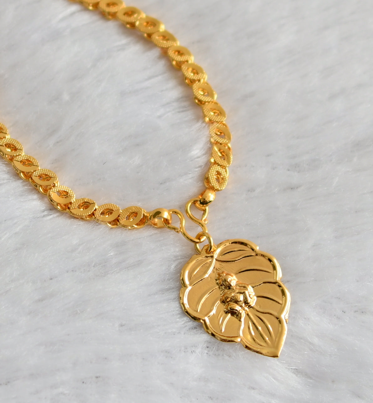Gold tone 24 inches chain with krishna leaf pendant dj-47461