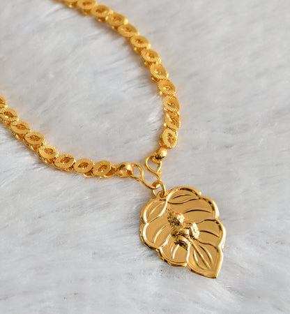 Gold tone 24 inches chain with krishna leaf pendant dj-47461