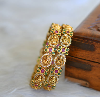 Antique gold tone Cz ruby-green Lakshmi bangles(2.4) dj-42568