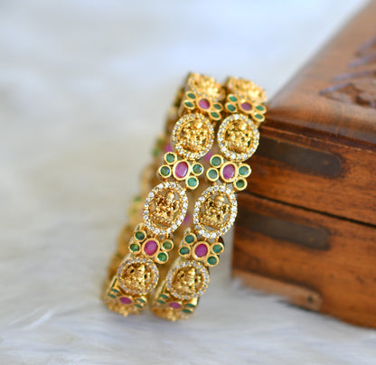 Antique gold tone Cz ruby-green Lakshmi bangles(2.4) dj-42568