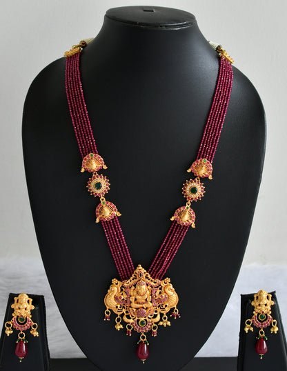 Matte Finish Ruby-emerald Pink beaded Lakshmi Short Haar Set DJ25091