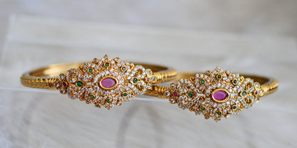 Antique gold tone Cz ruby-green Flower Kada/bangles(2.6) dj-42560