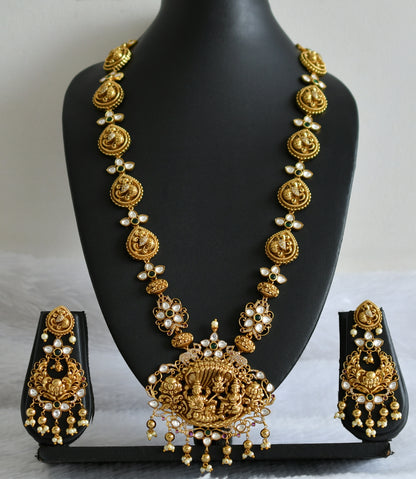 Antique gold tone kemp-green-white Shri Ranganathar nakshi kundan jadau haar set dj-49286